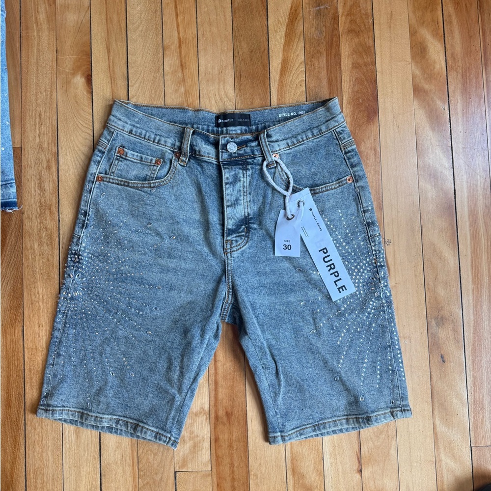 Purple Men's Studded Jean Shorts